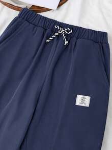 SHEIN Tween Boy Navy Blue Thickened Thermal Lined Woven Pants For Back-To-School,Winter Casual School Sports Commuting,Retro Y2k Streetwear Cozy Trousers - Navy Blue - View 5