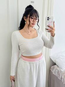 CovetEZ Bộ 2 món áo crop top cổ tròn thường ngày cỡ lớn dành cho nữ - Xám - Xem 4
