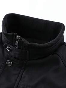 Manfinity CasualCool Men's Solid Color Long Sleeve Zipper Casual Fleece Jacket, Fashion & Versatile Bomber Jacket For Men Jacket For Man Men Outerwear - Black - View 3