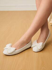 CUCCOO HITCHD Bow Decor Casual & Commuting Minimalist Elegant Women Flats Valentine's Day - White - View 4