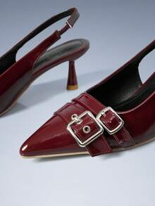 CUCCOO GRLICON Casual & Commute Minimalist Fashion Pointed Toe Women Pumps For Christmas - Burgundy - View 3