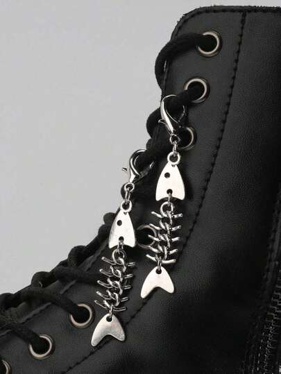 Goth 2 piezas Hebilla de zapato de estilo gótico vintage con forma de espina de pescado, llavero con colgante de estrella, adorno para bolso de mujer, decoración de zapatos