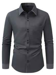 Manfinity Mode Plus Size Men's Long Sleeve Casual Business Shirts - Dark Grey - View 3