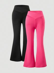 SHEIN ChillGRL 少女運動風V字束腰喇叭褲2件套 - 彩色 - 查看 9