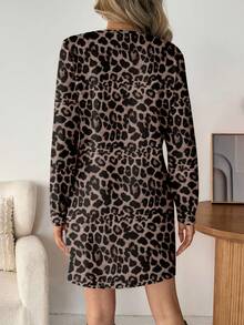 SHEIN LUNE Women's Casual Minimalist Leopard Print Short Dress, Suitable For Autumn/Winter,Casual - Multicolor - View 2