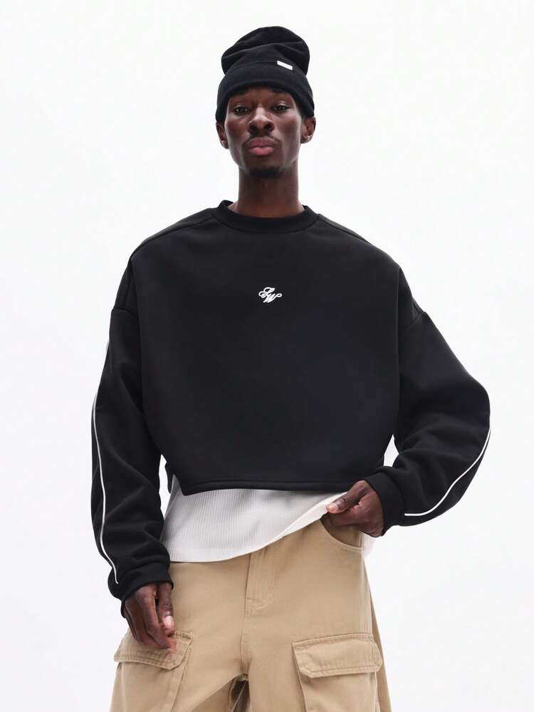 Crop Sweatshirt With White Logo Print