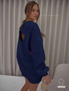 MUSERA Oversized Cut Out Back Open Armhole Sweatshirt Dress Classy Cute Sexy Streetwear Fall Autumn Night Out Blancs