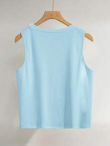 SHEIN Plus Size Women Faux Pearl Decor Solid Color Round Neck Fashion Camisole - Baby Blue - View 2