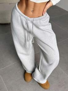 SHEIN Teens Girls' Knit Loose Casual Drawstring Ankle Length Pants