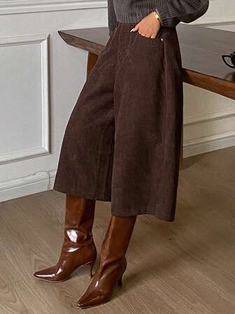 DAZY Women's Solid Color Corduroy 7/8 Length Casual Retro Pants, Autumn/Winter