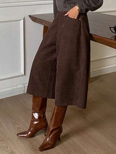 DAZY Pantalones capri casuales de pana de unicolor, estilo retro para mujer, otoño/invierno