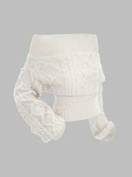 ROMWE 로맨틱 두꺼운 니트 Z-패턴 딥 플로럴 그레이 오프 숄더 랜턴 슬리브 풀오버 스웨터