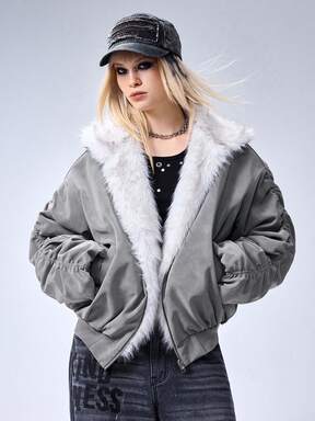 Grunge Punk Y2K Faux Fur & Suede Reversible Women Kpop Jacket, Suitable For Autumn/Winter