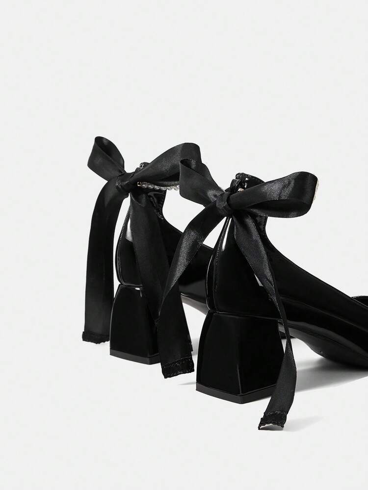 Woman Shoes High Heeled Pumps With Pearls, Solid Colored For Spring And Summer