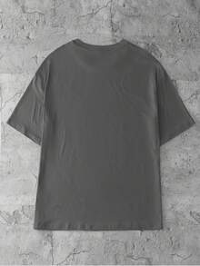 INAWLY Women's Letter Print Round Neck Short Sleeve Casual Loose Versatile T-Shirt - Dark Grey - View 2