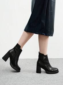 CUCCOO BIZCHIC Botas de tacón alto hasta el tobillo de diseño con hebilla, de moda y casuales para mujer - Negro - Ver 4