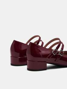 CUCCOO CURVES 女士亮面搭扣设计时尚宽楦粗跟鞋