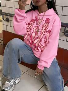 Rovax Sudadera holgada con capucha y bolsillo para mujer