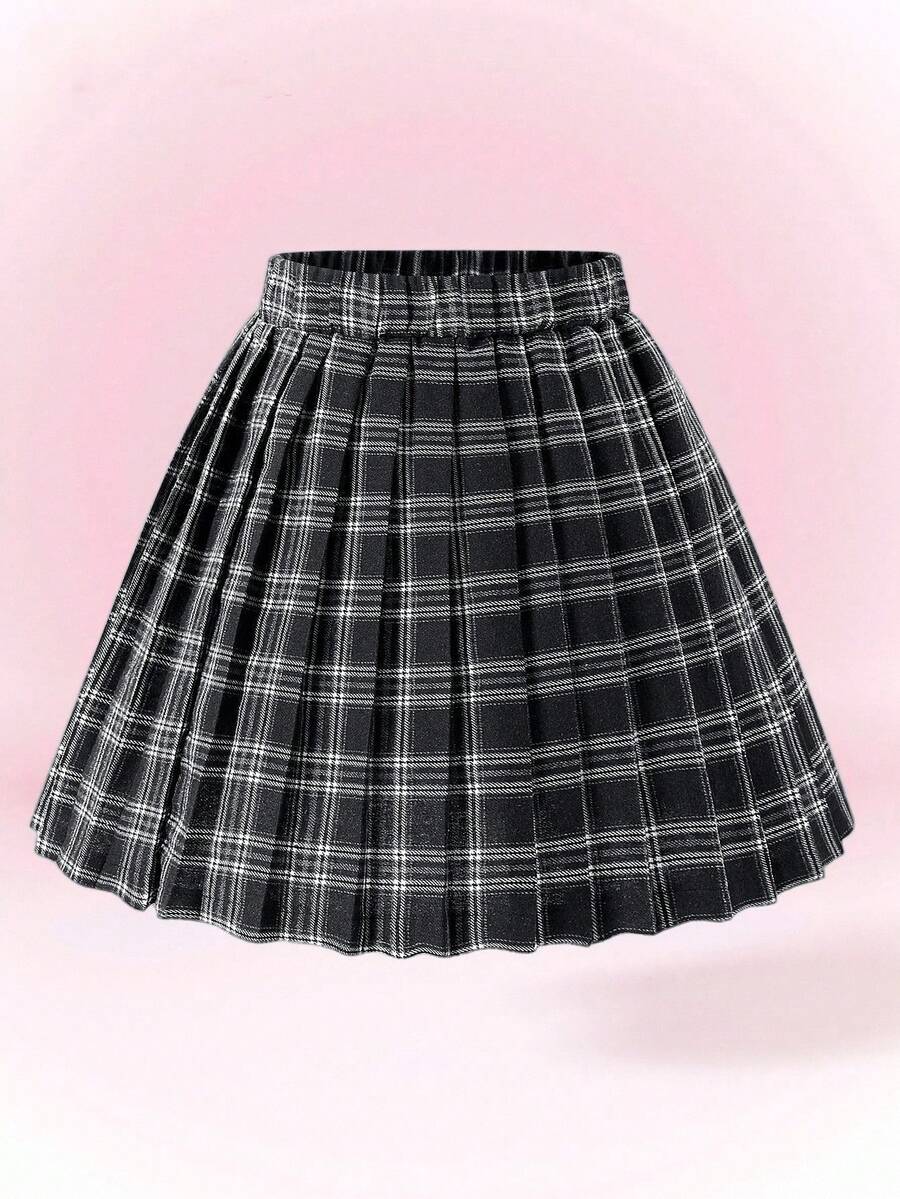 Tween Girls' High Waist Plaid Pleated A-Line Skirt, Minimalist Design, Casual Daily & Outing Wear, Suitable For Spring/Summer - Multicolor - View 1