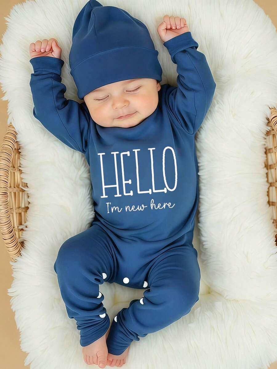 SHEIN 2Pcs Set Newborn Boy Photography Outfits Little Brother Embroidery Baby Coming Home Outfit Baby Shower Gift 1 Month 3 Month Infant Photo Props Newborn Baby Boy Going Home Outfit Baby Outfits Unisex Baby Boy Clothes Long Sleeve Hello World Newborn Outfit Newborn Unisex Clothes Baby Outfits Unisex For Fall - Blue - View 1