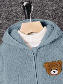 SHEIN Young BoyCasual Hooded Fleece Jacket - Baby Blue - View 5