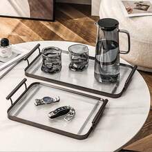 Bandeja acrílica con asas, de forma rectangular, adecuada para fiestas, cocina, mesa de café, cocina, plato de cena, comedor y bar, cubiertos. - Multicolor - Ver 1
