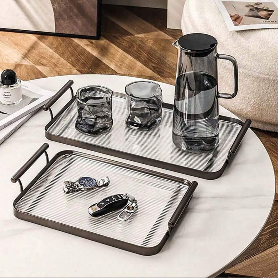 Bandeja acrílica con asas, de forma rectangular, adecuada para fiestas, cocina, mesa de café, cocina, plato de cena, comedor y bar, cubiertos. - Multicolor - Ver 1