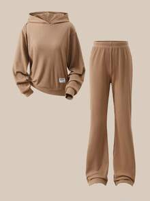 SHEIN ChillGRL 2pcs Tween Girls Casual Long Sleeve Hoodie And Pants Set Fall Winter