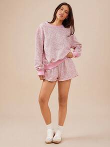 WESTFADE 90年代春季花卉印花超大圆领长袖卫衣 - 粉色 - 查看 4