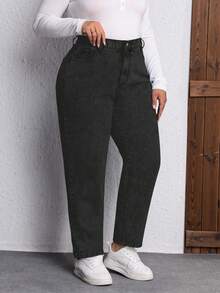 EMERY ROSE Quần jeans ống côn màu trơn, có túi, không co giãn, thường ngày, cỡ lớn, mùa đông - Màu xám đen - Xem 6