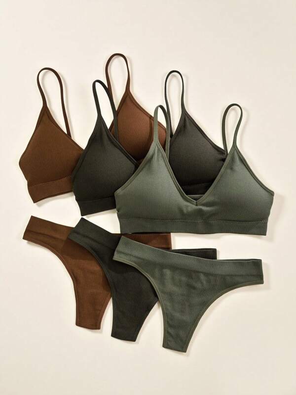 Snug Zone Women's Leisure Series Seamless Wire-Free Underwear Thong Set 6 Sets 6 Pieces Set