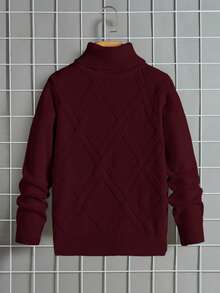 SHEIN Casual Comfortable Versatile Turtleneck Sweater For Teen Boys - Red - View 2