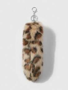 ROMWE Goth 1 pieza Llavero con dije de cola de estampado de leopardo y tigre marrón esponjoso con estilo retro Y2K de lujo, adecuado para cosplay, uso diario y regalos - Marrón - Ver 9