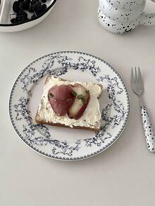 American Retro Fresh Blue Antique Ceramic Dessert Round Household Steak Dinner Plate Rose Delicate Breakfast Plate Christmas Gift - White - View 1