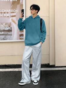 Mirajuku 青少年男孩休閒街頭風可愛大學風字母壓紋設計運動衫，適合大學、休閒、運動穿著，秋季六年級 - 藍色 - 查看 7