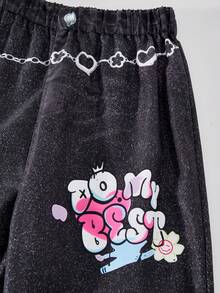 SHEIN ChillGRL Tween Girls 秋季服装休闲百搭日常涂鸦图案连帽短款卫衣 + 牛仔外观涂鸦印花宽松裤套装，常规厚度适合春秋季休闲、运动、度假 - 白色 - 查看 7