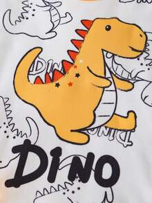 Toddler Boys' Cartoon Dinosaur & Letter Print Long Sleeve Top And Elastic Waist Pants Pajama Set, Spring/Autumn - Yellow - View 4