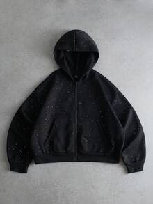 Manfinity Roghcode 男士连帽卫衣，年轻街头风刺绣图案，百搭休闲街头服饰，宽松版型，情侣款，保暖内衬 - 彩色 - 查看 2