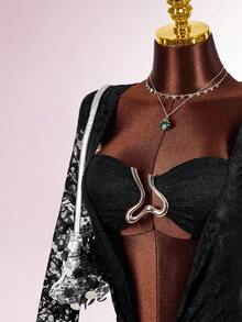 Y2K Amplova Women's Sexy Party Metallic Lace Plunging Draped Neck Mini Dress Suit, New Year Outfit, New Year Club Party Holiday Celebration Dress, Suitable For Party, Christmas, Autumn/Winter Lace Outfit Women Black Lace Bodysuit Black See Through Dress Sexy Women Clothes Lace 2 Piece Set - Black - View 5