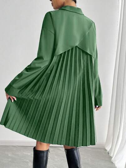 SHEIN Clasi Geplooide patchworkjurk met lange mouwen voor dames, herfst/winter