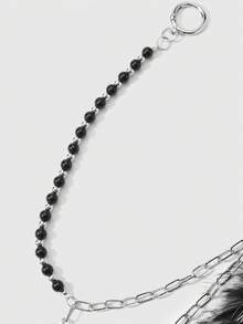 ROMWE Goth 1 pieza Elegante Y2K Estilo Punk Gótico Hecho a mano Cuentas Plata CCB Negro Resina Hueca Doble Capa Cadena Negro y Blanco Degradado Peludo Cola de Lobo/Zorro Dibujos Animados Cola Cadena de Pantalón, Cadena de Cintura, Encanto de Bolso, Adecuado para Mujeres, Uso Diario, Regalo de Vacaciones - Negro - Ver 6