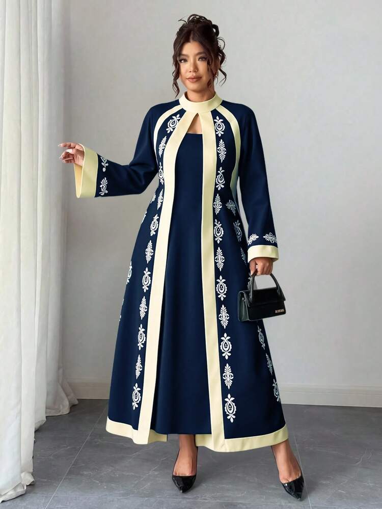 Rometta فستان نسائي بحجم كبير من قطعة واحدة، أنيق وبأسلوب عطلة، مطبوع بياقة مزيفة وأكمام واسعة، قصة ضيقة (إحساس بالحزن) (جمالية الأربعاء) - متعدد الألوان - مشاهدة 5