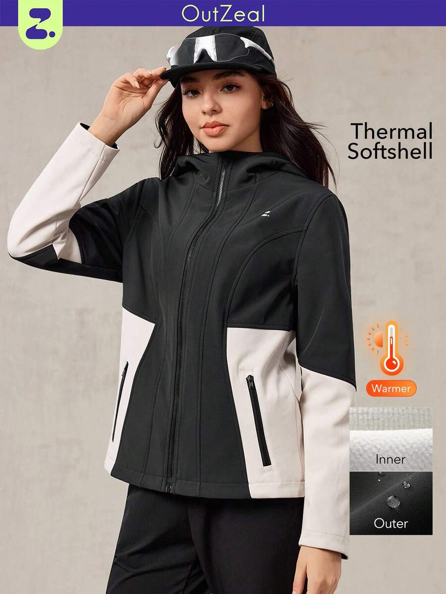 OutZeal Women Water-Resistant Thermal Lined Color-Blocked Slim Outdoor Jacket Winter Fall Hiking Camping