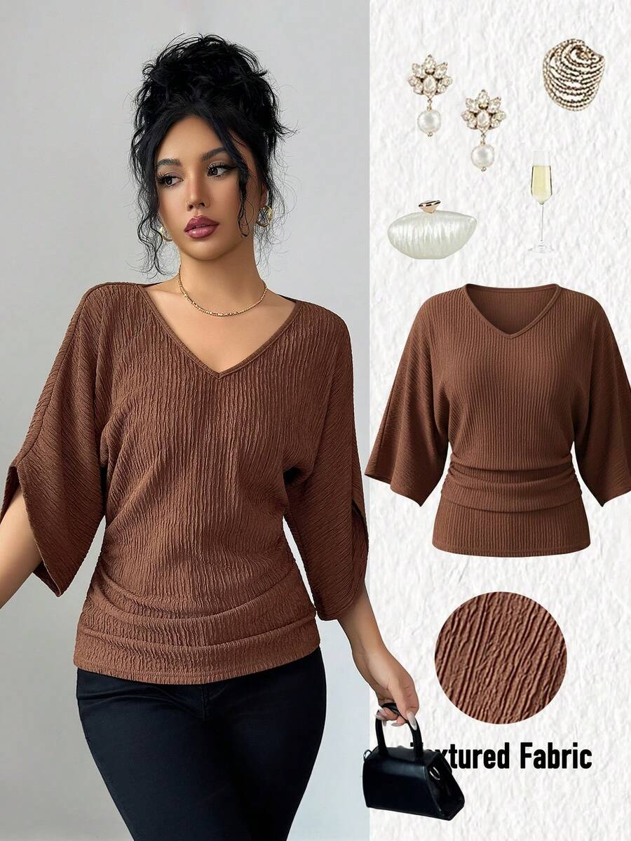 Elenzga Váy nữ màu nâu cà phê họa tiết vải cổ chữ V cạp rộng thiết kế nhún bèo thanh lịch sang trọng quà tặng sinh nhật tiệc hẹn hò ngày nhà giáo ngày độc lập lễ hội mua sắm đôi 11 trở lại trường tiệc độc thân ngày lễ đêm Giáng sinh lễ tạ ơn lễ hội Halloween lễ hội Giáng sinh Diwali năm mới du lịch kỳ nghỉ trang phục dạo phố - Cà phê nâu - Xem 1