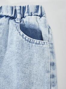 SHEIN ChillGRL 2 件套青少年女孩宽松休闲肩带印花长袖运动衫 + 浅蓝色牛仔裤，适合日常、通勤、休闲、聚会、春夏季 - 藍色 - 查看 7