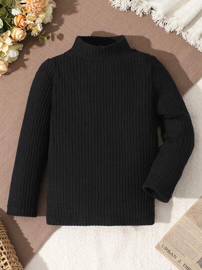 SHEIN Genkimix Kids Young Boys' Versatile Long Sleeve Turtleneck T-Shirt, Suitable For Autumn And Winter