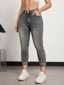 SHEIN Tall Women's Pocketed Skinny Casual Versatile Jeans