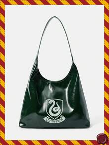 HARRY POTTER X SHEIN 女士时尚 PU 皮革蛇纹印花单肩包 - 墨綠色 - 查看 4