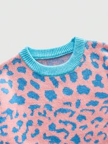 ROMWE MEN Street Life Áo len chui đầu cổ tròn tay dài họa tiết da báo Jacquard cho nam - Hồng - Xem 3
