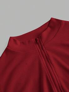 SHEIN EZwear 2件套女式小马印花拉链高领紧身连衣裤 - 彩色 - 查看 3